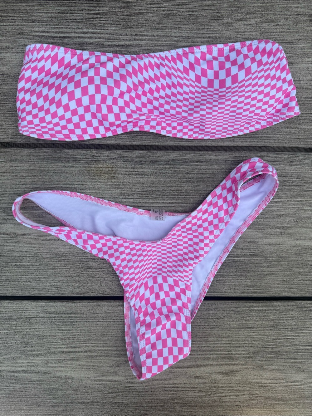 Pink & White Checkered Bandeau Bikini Set